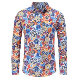 2024 New New Men's Vintage 80s Hip Hop Outfit Vintage Print Long Sleeve Shirt Halloween Carnival Disco Party Costume Top