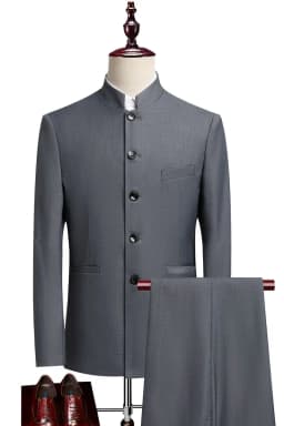 Suit (Blazer+ Pants) Men's Fashion Gentleman Business Outdoor Standing Collar Gentleman Wedding Work Slim Casual MAO Suit