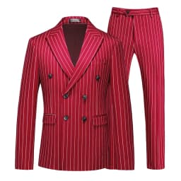 Fashion Men Double Breasted Striped Suit 2 Piece Black / Wine Red Homme Business Social Wedding Party Blazers and Trousers