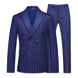 Fashion Men Double Breasted Striped Suit 2 Piece Black / Wine Red Homme Business Social Wedding Party Blazers and Trousers
