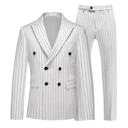 Fashion Men Double Breasted Striped Suit 2 Piece Black / Wine Red Homme Business Social Wedding Party Blazers and Trousers
