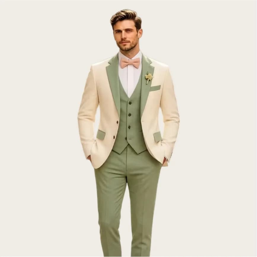 Wedding Men Suits 2 Pieces Notched Lapel Single Breasted Prom Suit for Man Tuxedo Slim Fit Blzer Jacket+Vest+Pants Customized