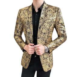 YASUGUOJI Men Golden Floral Suit Jackets Fancy Show Costume Party Coats Men Wedding Party Blazer Gentleman Dance Formal Suit