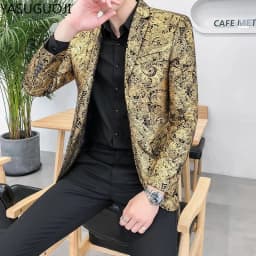 YASUGUOJI Men Golden Floral Suit Jackets Fancy Show Costume Party Coats Men Wedding Party Blazer Gentleman Dance Formal Suit