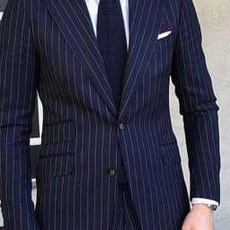 2 Piece Pinstripe Men's Suit Slim Fit for Formal Wedding Tuxedo Notched Lapel Navy Blue Striped Business Groom Male Fashion