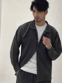 Miyake Pleated Shirt Lapel Shirt Black Long Sleeve T Shirt For Men Casual Coat Japanese Streetwear Men Cardigan Button Up Shirt