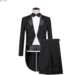 2026 New Men's Black Tuxedo Tailcoat Formal Dress Two-Piece Suit, White Party Wedding Jacket and Pants
