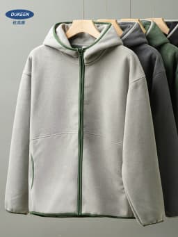 DUKEEN Men's Double-Sided Fleece Hoodie Autumn and Winter Warm Windbreaks 7A Antimicrobial Zipper Jackets for Men