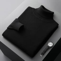 Autumn and winter new 100% pure merino wool pullover men's turtleneck cashmere sweater thickened warm loose solid color top
