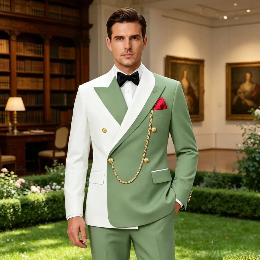 Double Breasted Wedding Suits for Men Asymmetrical Neck Slim Fit Groom Tuxedo 2 Pieces Custom Made Jacket Pants Formal Set