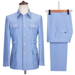 New Fashion  Men's Suits High Quality Stand Collar Single Breasted Suit Male Casual Daily Wedding Two Piece Blazer Pants Set