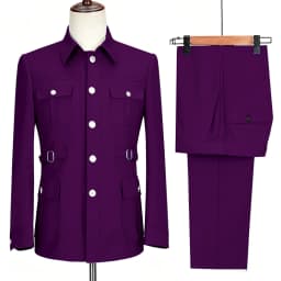 New Fashion  Men's Suits High Quality Stand Collar Single Breasted Suit Male Casual Daily Wedding Two Piece Blazer Pants Set