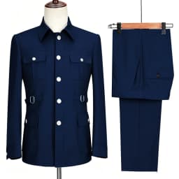 New Fashion  Men's Suits High Quality Stand Collar Single Breasted Suit Male Casual Daily Wedding Two Piece Blazer Pants Set