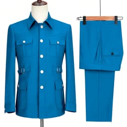 New Fashion  Men's Suits High Quality Stand Collar Single Breasted Suit Male Casual Daily Wedding Two Piece Blazer Pants Set