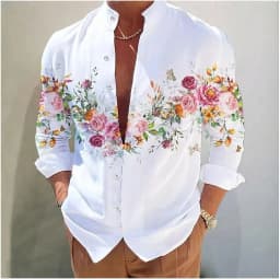 Men's shirt printed stand collar outdoor street long sleeve printed clothing clothing Fashion designer casual comfortable top