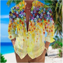 Men's shirt printed stand collar outdoor street long sleeve printed clothing clothing Fashion designer casual comfortable top