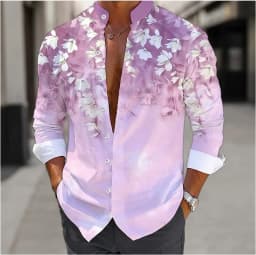 Men's shirt printed stand collar outdoor street long sleeve printed clothing clothing Fashion designer casual comfortable top