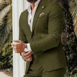 Four Seasons Men's Beige Suits Classic Style Peaked Collar Single Breasted Clothing Trouser Coat for Wedding Party Costume Homme