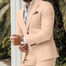 Four Seasons Men's Beige Suits Classic Style Peaked Collar Single Breasted Clothing Trouser Coat for Wedding Party Costume Homme