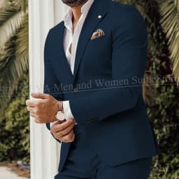 Four Seasons Men's Beige Suits Classic Style Peaked Collar Single Breasted Clothing Trouser Coat for Wedding Party Costume Homme