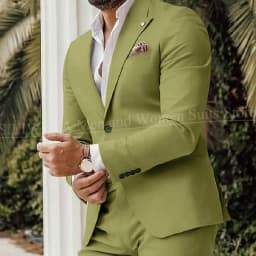 Four Seasons Men's Beige Suits Classic Style Peaked Collar Single Breasted Clothing Trouser Coat for Wedding Party Costume Homme