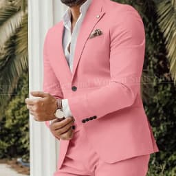 Four Seasons Men's Beige Suits Classic Style Peaked Collar Single Breasted Clothing Trouser Coat for Wedding Party Costume Homme