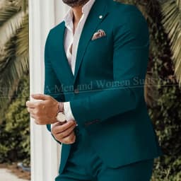 Four Seasons Men's Beige Suits Classic Style Peaked Collar Single Breasted Clothing Trouser Coat for Wedding Party Costume Homme