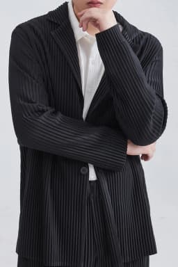 Miyake Pleated Men Blazer Black Slim Fit Stretch Suit Coat Casual Japanese Style Business Daily Wear