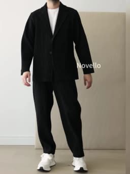 Miyake Pleated Men Blazer Black Slim Fit Stretch Suit Coat Casual Japanese Style Business Daily Wear