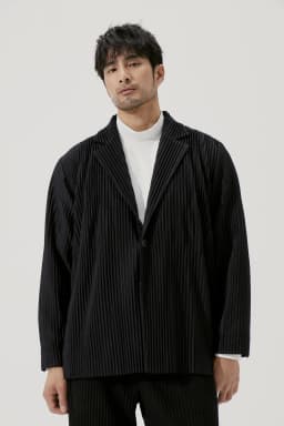 Miyake Pleated Men Blazer Black Slim Fit Stretch Suit Coat Casual Japanese Style Business Daily Wear
