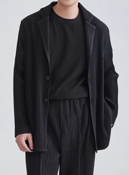 Miyake Pleated Men Blazer Black Slim Fit Stretch Suit Coat Casual Japanese Style Business Daily Wear