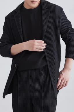 Miyake Pleated Men Blazer Black Slim Fit Stretch Suit Coat Casual Japanese Style Business Daily Wear