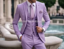 Light Purple 3 Piece Suits for Men Classic Formal Elegant Male Wedding Groomsman Tuxedos Blazer Vest Pants