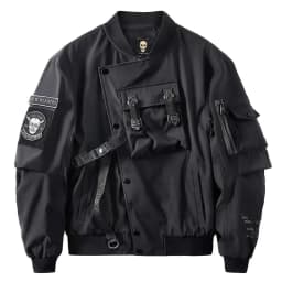 Mens Spring Fall American Street Workwear Jackets 2024 New Zipper Pocket Solid Color Skull Death Embroidery Fashion Trend Jacket