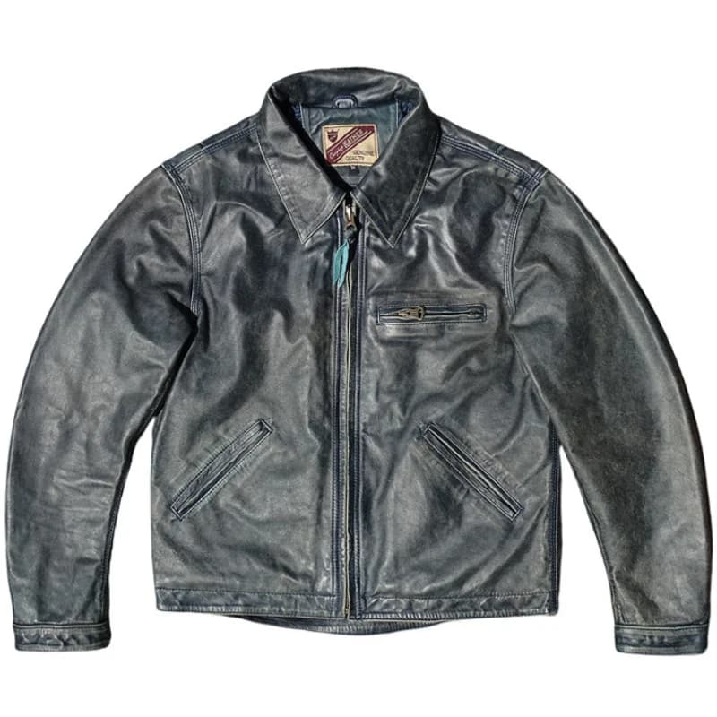 Detroit-Style Vintage American Leather Jacket Enzyme-Aged Tea-Core Workwear for Men's Casual Fashion
