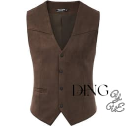 Men's suede leather suit vest casual western vest V-neck snap button placket sleeveless jacket