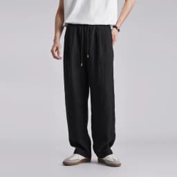 Fashion Men's Lyocell Ice Silk Draped Curved Casual Pants 2026 Summer Solid Loose Breathable Commuter Wide Leg Trousers