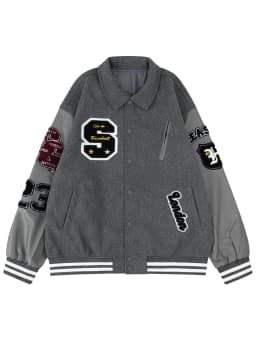 Men's Letterman Jacket Vintage Varsity Coat Patchwork Baseball Streetwear Outerwear with Faux Leather Sleeves & Fine Embroidery
