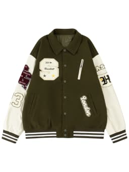 Men's Letterman Jacket Vintage Varsity Coat Patchwork Baseball Streetwear Outerwear with Faux Leather Sleeves & Fine Embroidery