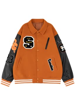 Men's Letterman Jacket Vintage Varsity Coat Patchwork Baseball Streetwear Outerwear with Faux Leather Sleeves & Fine Embroidery