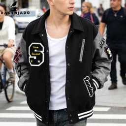 Men's Letterman Jacket Vintage Varsity Coat Patchwork Baseball Streetwear Outerwear with Faux Leather Sleeves & Fine Embroidery