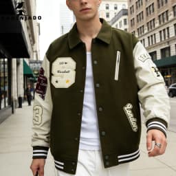 Men's Letterman Jacket Vintage Varsity Coat Patchwork Baseball Streetwear Outerwear with Faux Leather Sleeves & Fine Embroidery