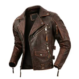 Men's Natural Leather Motorcycle Jacket Top Layer Cowhide Biker Jacket Retro Moto Suit Stone Milled Large Size Leather Jacket
