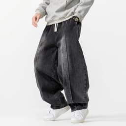2025 New Vintage Harem Pants Men Loose Hip Hop Denim Wide Leg Pants Mens Straight Oversized Fashion Jeans Elastic Waist Trousers