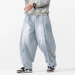 2025 New Vintage Harem Pants Men Loose Hip Hop Denim Wide Leg Pants Mens Straight Oversized Fashion Jeans Elastic Waist Trousers