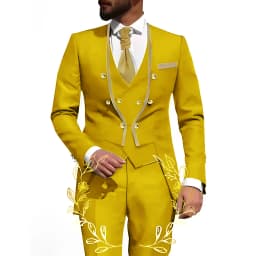 White Men Suits 3 Piece Jacket Pants Vest Male Clothing Tailcoat No Lapel Wedding Tuxedos Outfits Custom Made Clothing