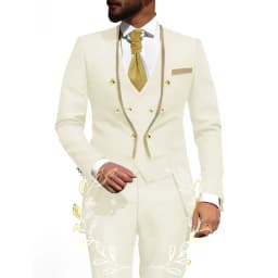 White Men Suits 3 Piece Jacket Pants Vest Male Clothing Tailcoat No Lapel Wedding Tuxedos Outfits Custom Made Clothing