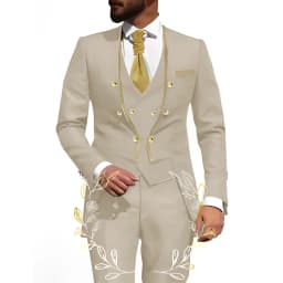 White Men Suits 3 Piece Jacket Pants Vest Male Clothing Tailcoat No Lapel Wedding Tuxedos Outfits Custom Made Clothing