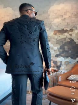 Metal Embellished Gem Tuxedo Men Suit Beads Male Prom Blazers 2 Pieces Set Wedding Groom Double Breasted Customized Ropa hombre