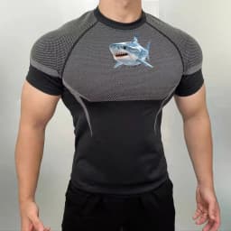 Men Seamless Compression Gym Workout T-Shirt Quick Dry Elastic Breathable Moisture Wicking Athletic Training Running Jogging Top